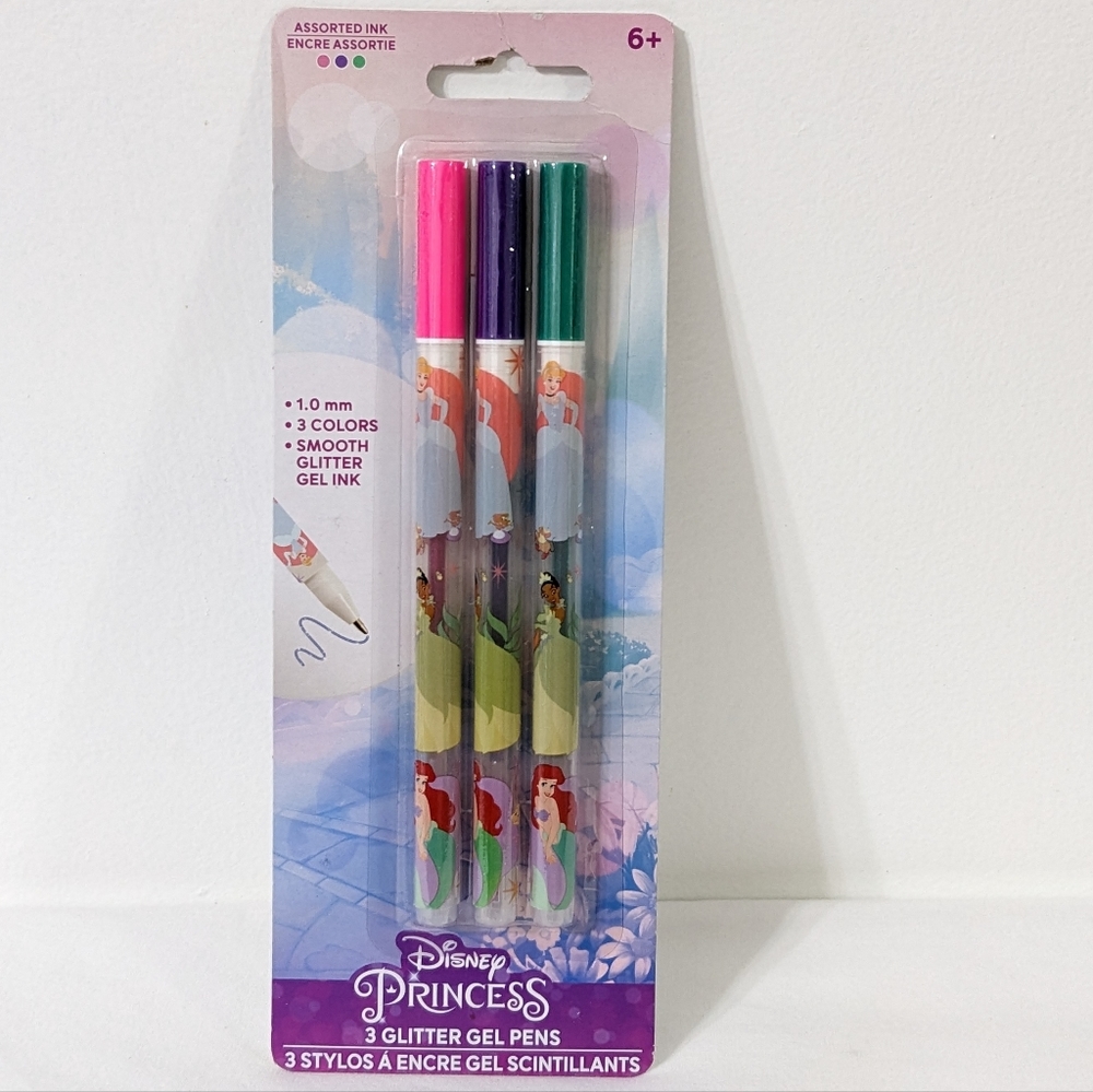 NEW DISNEY PRINCESS SMOOTH GLITTER GEL INK PENS, 3 COLORS, 1.0 mm